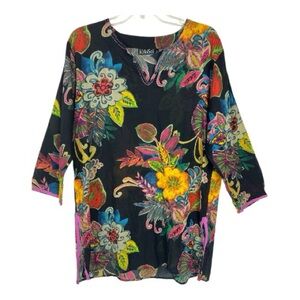 Kiki Sol Size Large Tunic/Beach Cover Up Vibrant Floral Print